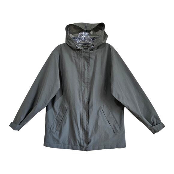 LANDS END Women's 14 16 Rain Wind Jacket Hooded Gore-Tex Olive Full Zip Bust 42" - Picture 1 of 8